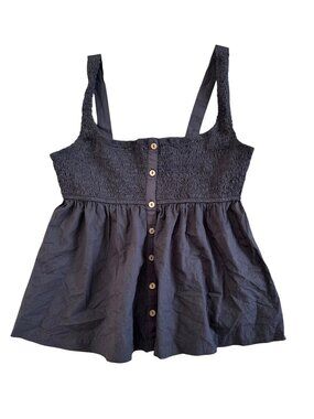 Free People Women's Sz S Black  Zola Co Button-Front Sleeveless Babydoll Top